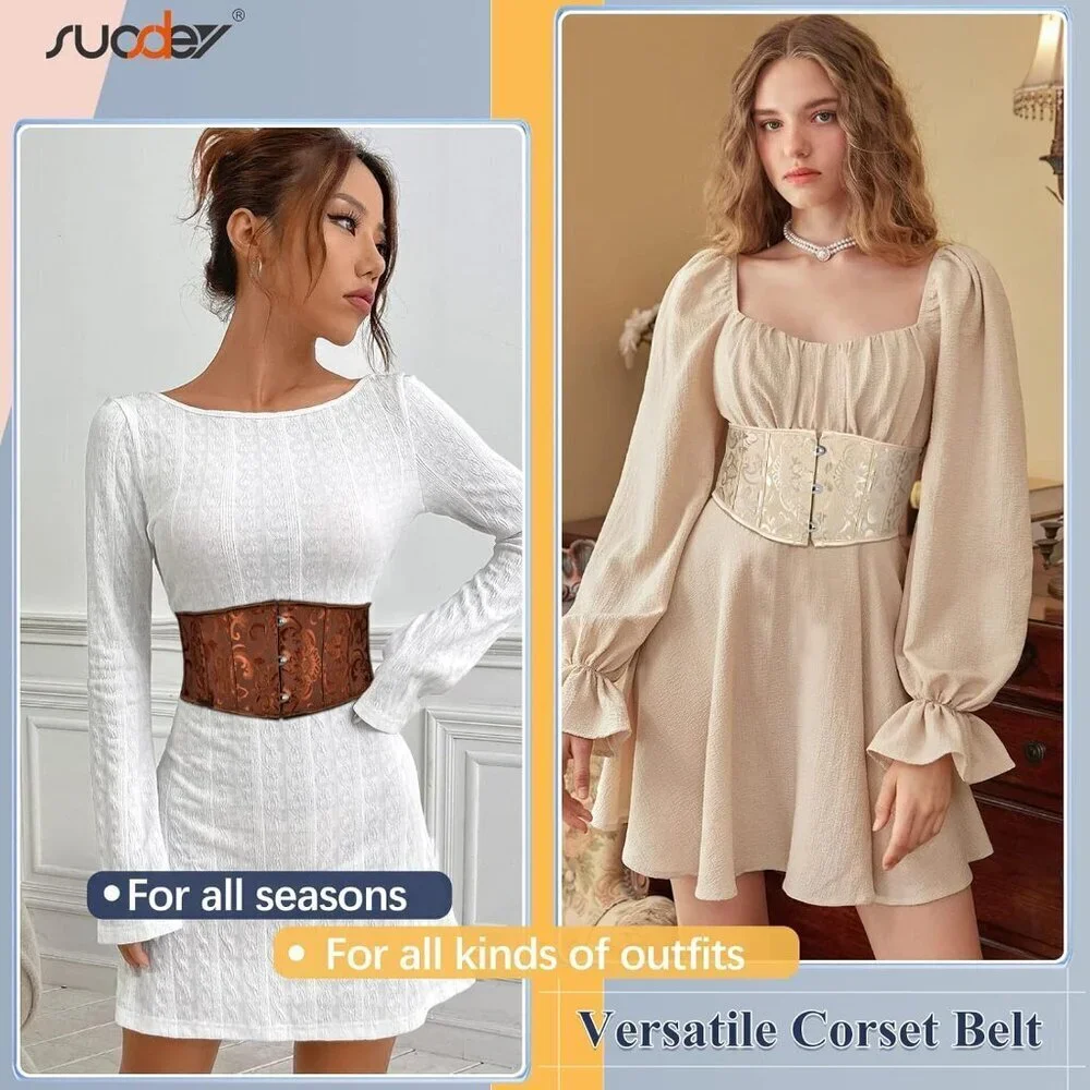 Women's Jacquard Corset Belt Lace Up Bustier Waspie Belt Renaissance White Beige